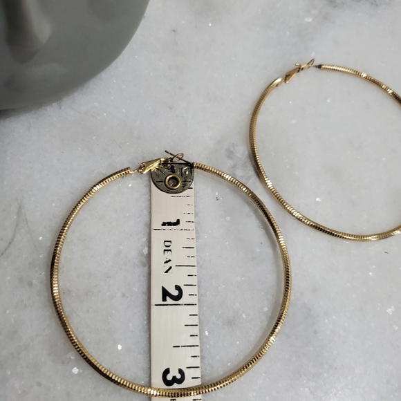 3" Diamond Cut Goldtone Hoop Earrings - Picture 6 of 7
